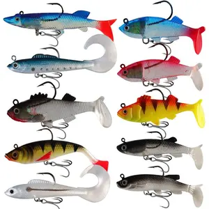 FINXTIDE Soft Fishing Lures 10Pcs Pre-Rigged Jig Head Paddle Tail Soft Plastic Swimbaits for Bass Trout Walleye Crappie Fishing Gear and Equipment for Saltwater Freshwater Dealsforyoudays