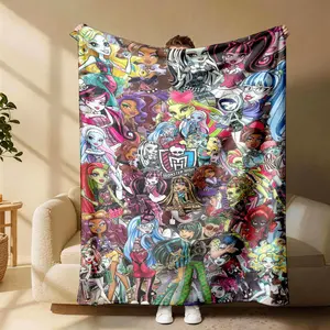 Monster High Character Print Lightweight Flannel Blanket, Soft and Breathable, Ideal for Bedroom, Sofa, Office, Camping, Travel