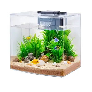 SUGIFT Smart Fish Tank Aquarium 2.5 Gallon Arch Ultra-Clear GPPS Starter Tank with 3 Color LED Lighting Self Cleaning Filtration System Fishbowl for Freshwater Saltwater Home Office Desk
