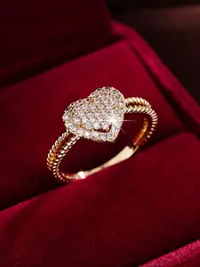 Wedding Jewelry, Elegant Yellow Gold tone Heart Engagement Ring with Sparkling Stones – Women’s Romantic for Glamorous Occasions, Daily Wear, Party, Birthday Gift, Valentine, Christmas, Mother's Day
