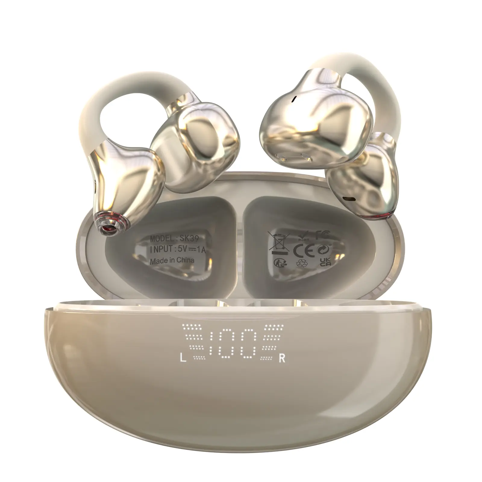 MSHUKCOE Clip-On Wireless Headphones, True Open Ear Headset, Lightweight Comfortable Open Ear Clip Earbuds, 36H Playtime, Bluetooth 6.0, Smart Digital Display, Waterproof, 20kHz, Type-C, Fit for Sports Running, Compatible with Mobile/PC, Pc & Laptop, Wate