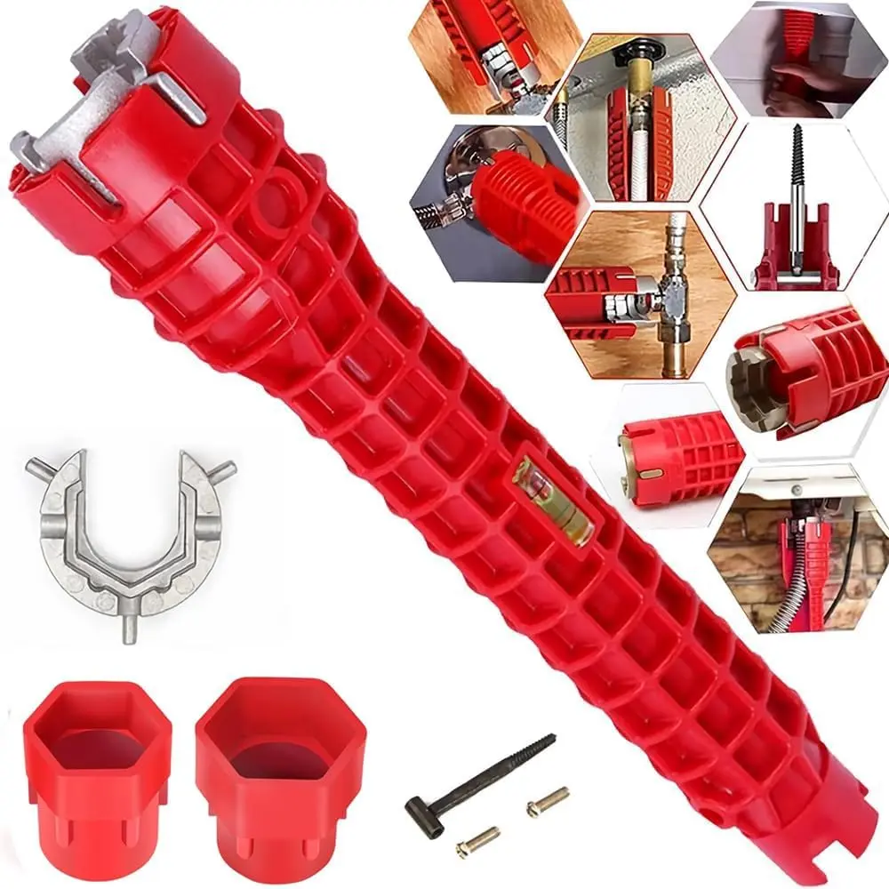 14-in-1 High-Quality ABS Basin Wrench Accessories Set - Long-Reach Plumber Tool with Open Slot, Zinc Alloy Resists Daily Stress, 34mm/1.34in Removable Inserts Clean Up Fast for Pipe Work in Tight Bathroom Spaces