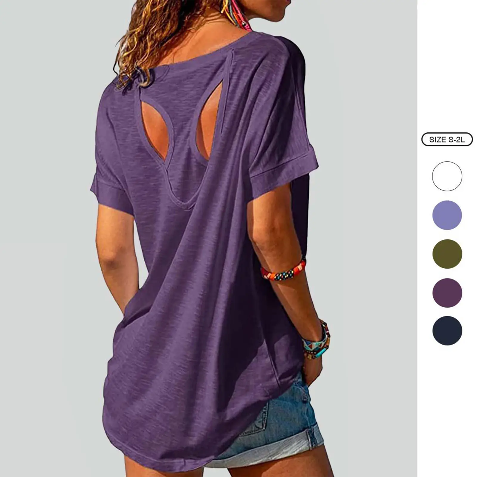 Imily Bela Women Open Back Athlete Loose Fitting Workout Casual Yoga T-Shirt Summer Gym Tee