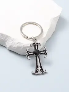 New Vintage Gothic Cross Alloy Keychain, Traditional Religious Style, Car Bag Pendant, Gift for Friends and Family, Memorial Item, Keychain Jewelry