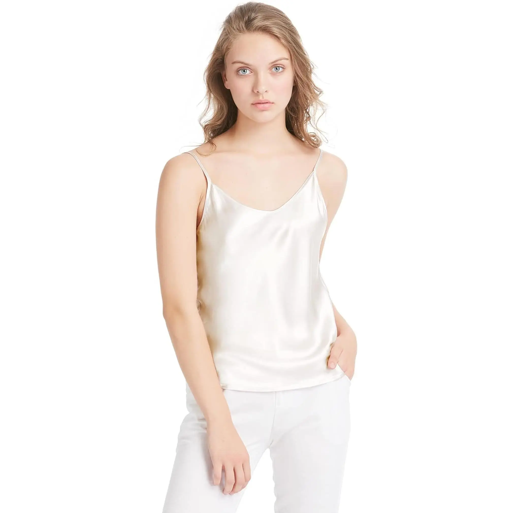 Womens Silk Camisole 100% 19MM Mulberry Silk Basic Tank Tops Summer Casual Classic Top Loose