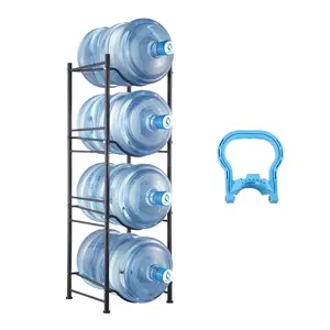 VEVOR 4 Tiers Water Jug Holder,  5 Gallon Water Bottle Holder, Single Row Water Bottle Rack for 4 Bottles, Heavy Duty Water Jug Rack for Kitchen, Office, Living Room, Black