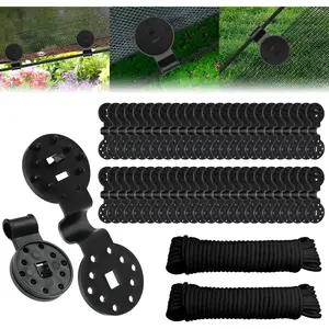 100PCS Shade Cloth Plastic Clips Heavy Duty Lock Grips with Rope, Round Plastic Black Clips Sunshade Net Fixing Clip, Shade Fabric Clips for Bird Netting, Garden Netting (50PCS+Nylon Rope)
