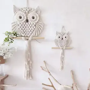 Owl Wall Hanging Tapestry, Nordic Bohemian Cotton Rope Fringe Blanket, Handmade Knitted Wall Decor, Home Decoration, Interior Wall Decor, Home Bedroom Decor