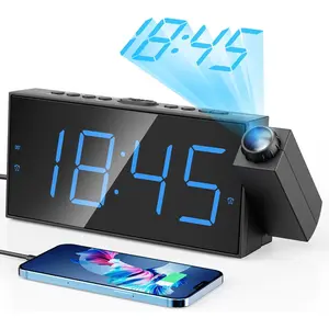 Digital Projection Alarm Clocks for Bedrooms - Large LED Display, 180 °   Rotatable Projector, 5-Level Dimmer,USB Charger,Battery Backup,Loud Dual Alarms for Kids Elderly,Heavy Sleepers,Snooze,12/24H,DST