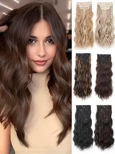 16/20/24 Inch Long Wavy Clip-In Hair Extension, Gorgeous Fluffy Extension for Women, Synthetic Hair Extensions for Party, Daily Use