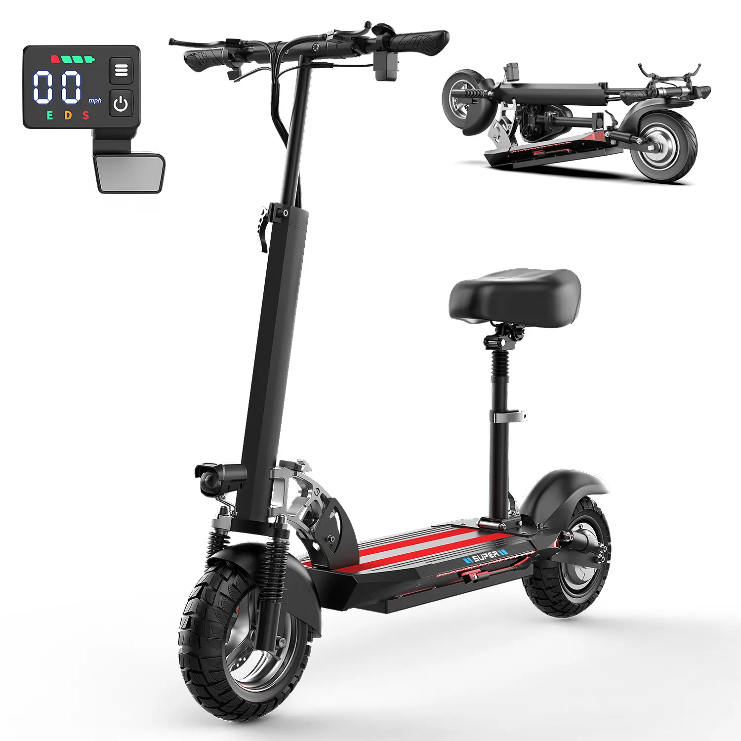 Pikabike Q2 Electric Scooter Adults, 1200W Peak Motor, 35 Miles Range Electric Scooter with Seat, 25MPH Top Speed, 10" Off Road Tires Scooter, Dual Suspesnsion, Folding Commuting E Scooter for Adults