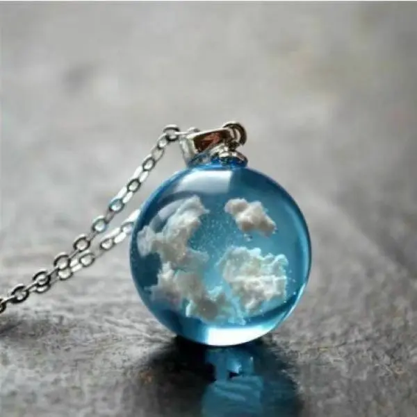 Aesthetic Blue Sky Cloud Pendant Necklace – Dreamy Glass Orb Resin Marble Ball Jewelry for Women & Girls | Unique Gift Idea for Her, Cute Cottagecore Fairycore Core Style Necklace | Kawaii Sky Charm Necklace with Clouds & Sky Aesthetic Jewelry Accessory