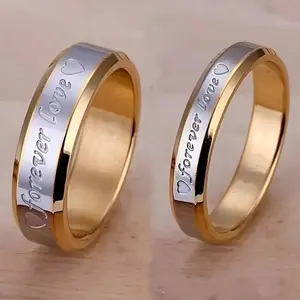 Gold plated couple rings for men and women, simple engraving 'forver love', couple jewelry suitable for wedding engagement, Anniversary gift