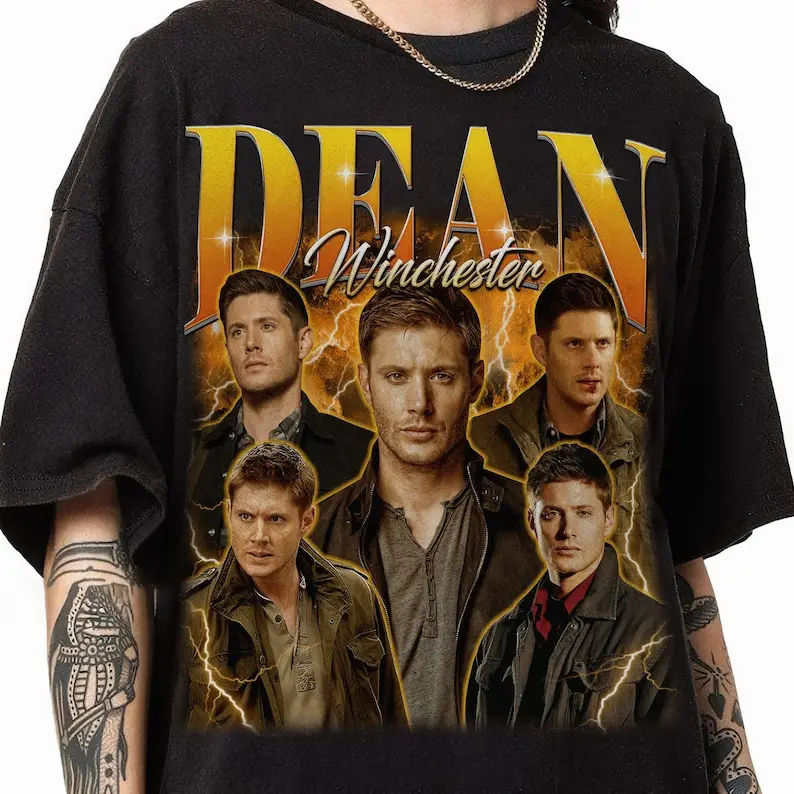 [UP TO 33% SALE] Menswear Classic Round Neck Short-Sleeve Cotton Fabric T-Shirt - Baggy Oversized Loose-Fit Casual, Retro 90s Dean Winchester Supernatural Fan Gift (Unisex Fit)