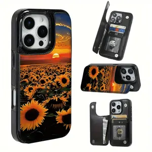 Featuring a sunset sunflower design, this durable TPU card slot includes a card slot and offers various functionalities suitable for bank and transit cards. Compatible with iPhone 17, 16, 15, 14, 13, 12, and Samsung models.
