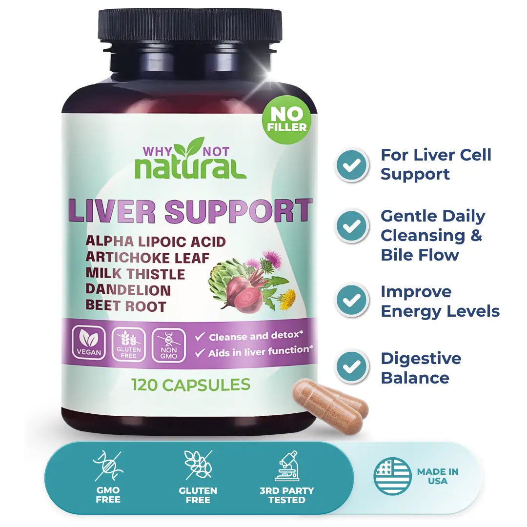 Why Not Natural 5-in-1 Liver Health Formula Supplement for Detox and Cleanse with Milk Thistle Support - 120 Capsules