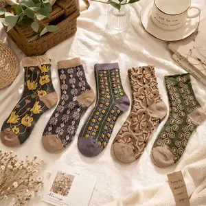 "Floral Bliss" Set Of 5 Mid-Calf Cozy Socks With 3d Embossed Floral Patterns – Vibrant, Soft, And Stylish – Perfect For All Seasons