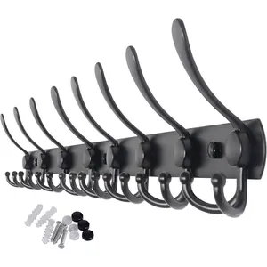 Coat Rack Wall Mount Long,8 Tri Hooks for Hanging Coats,30 inch Hook Rack Rail,Coat Hanger Wall Mounted for Clothes,Jacket,Hat,Black