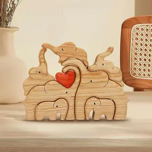 Wooden Elephant Family Puzzle Ornament, Creative Elephant Family Desktop Decoration, Home Decor for Living Room, Bedroom, Office, Wooden Stacking Puzzle