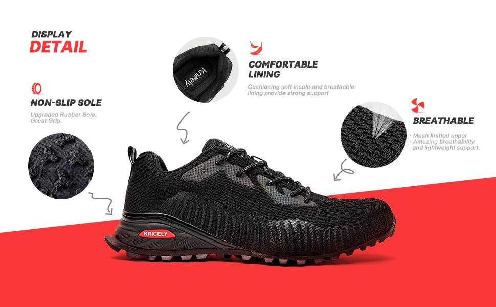 Men's Trail Running Shoes - Lace-Up Athletic Running Shoes with 3D TPU Support, Impact-Reducing Mesh Fabric, Braid Detail, Reflective Strips, Dual-Sport Ready for Hiking & Outdoor Workouts