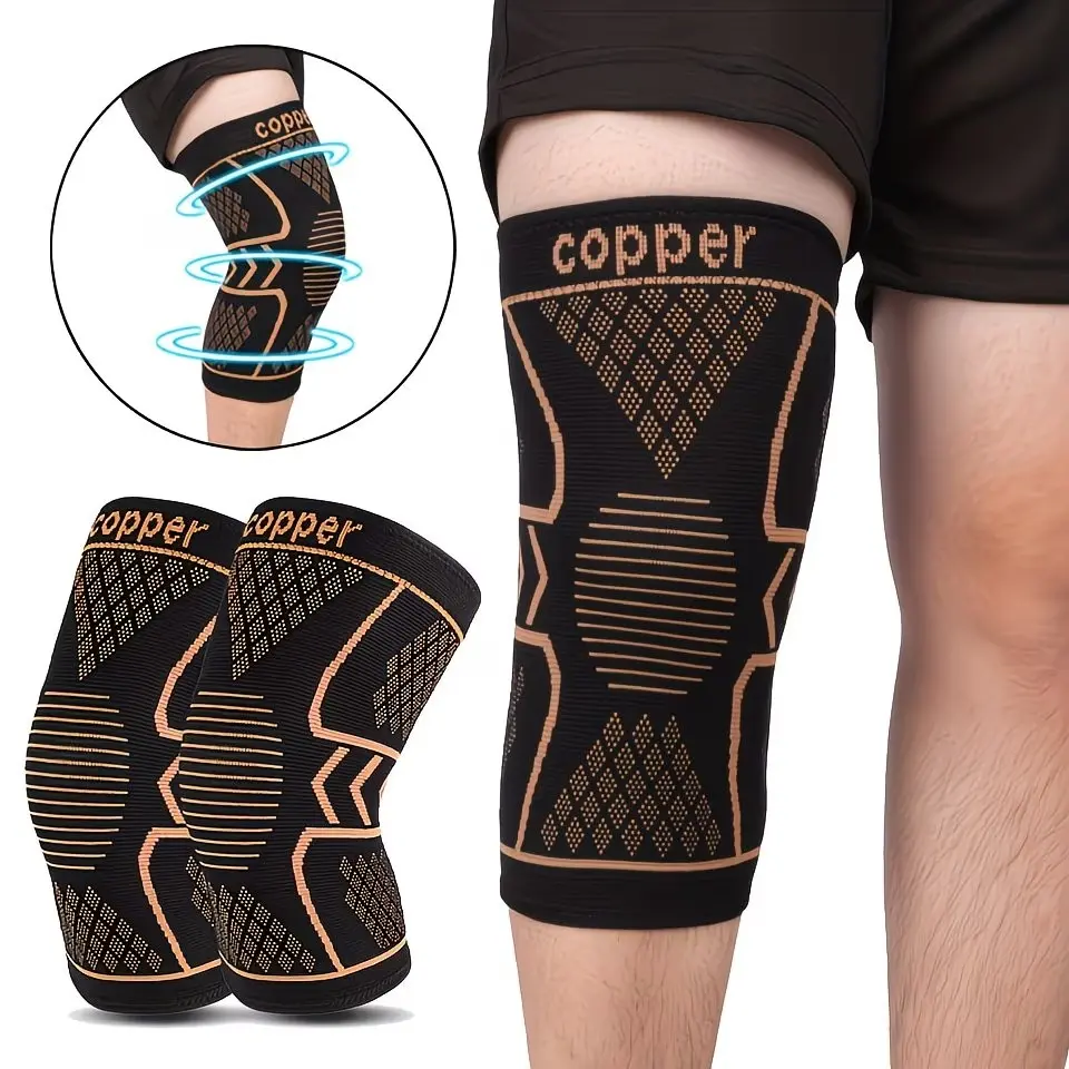 2pcs Copper Fiber Sports Active Knee Pads, High Elastic Breathable Compression Anti-Slip, Adult Unisex Basketball Soccer Training Equipment Daily Use Knee Guards
