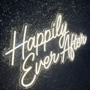 Happily Ever After Neon Signs, Wedding/Birthday/Anniversary Background Wall Decoration - Romantic Arrangement of Wedding Room Night Lights, English Neon Lights, Wedding clock in atmosphere decoration, marriage proposal ceremony decoration
