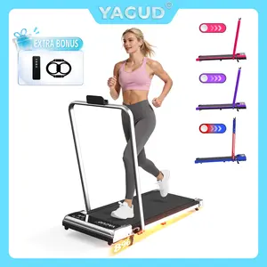 【Colorful Handrail】 YAGUD Upgraded Folding Treadmill , Low Noise Motor – 265lbs Weight Capacity Spacious Belt Walking Pad, Dual Shock Absorption, Remote Control & Wheels for Easy Moving – Includes Free Resistance Bands