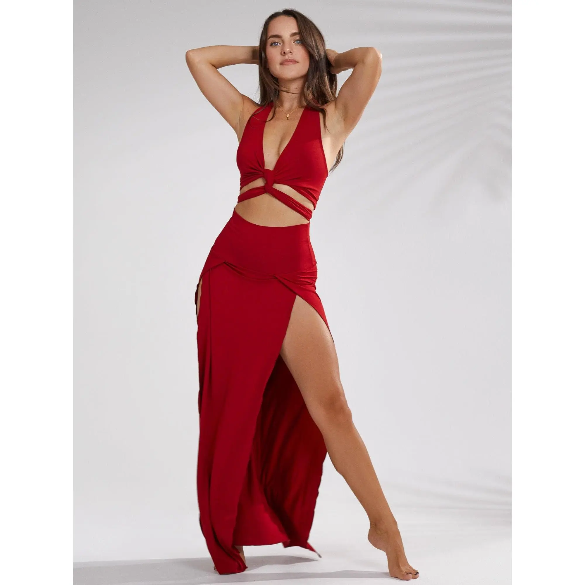 Cleopatra Slit Skirt - Crimson Red