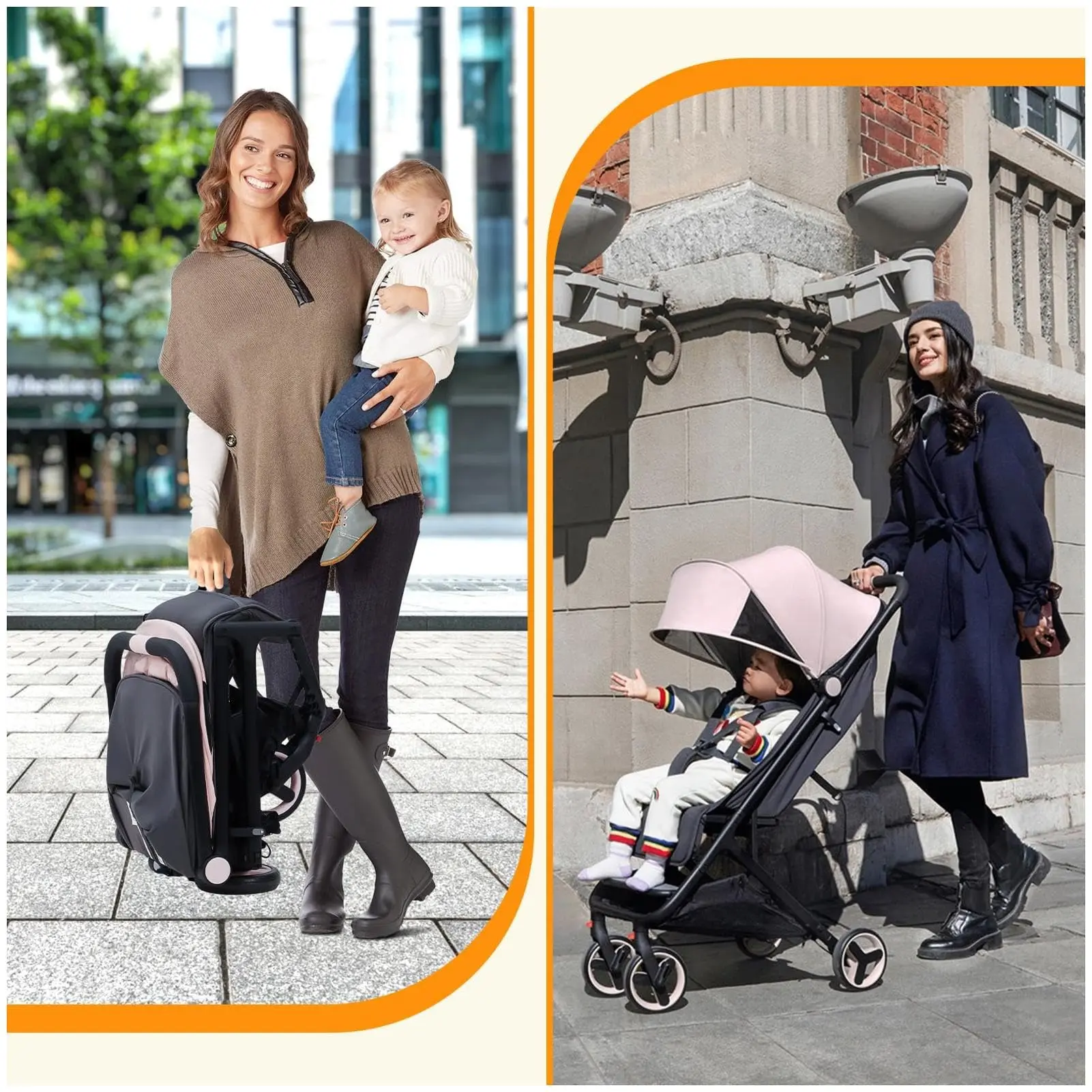 GARVEE Compact Lightweight Travel Stroller (Pink) - 1-Hand Fold Folding Travel Stroller, Airplane-Friendly Design, Reclining Seat, Smooth Suspension for Easy Maneuverability
