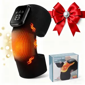 3 Vibration Modes 3-Level Heating Extended Knee Brace 2000mAh Touchscreen 15-Min Timer Universal Fit Black Christmas Practical Gift for Elders Knee Pain Tool USB Rechargeable Massagers
