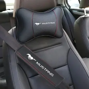 Leather Car Headrest Neck Pillow Seat Belt Shoulder Pad for Ford Mustang Mondeo Focus Fiesta Escape Kuga Ecospor Accessories