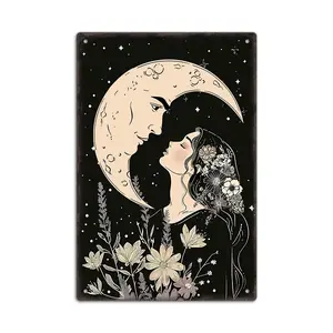 Vintage Metal Tin Sign, 1 Count Moon & Woman Pattern Wall Art Decor, Wall Decor for Home Farmhouse Bedroom Garden, Gift for Friend