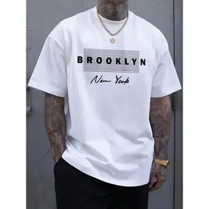 Cotton Short Sleeve  T-Shirt MBDMBD Men's Brooklyn New York Graphic T-Shirt - Soft Regular Fit Casual Tee with Bold Black & White Print, Machine Washable Round Neck Streetwear, Everyday Fashion |     Round Neck Tee |     Comfortable Tshirt