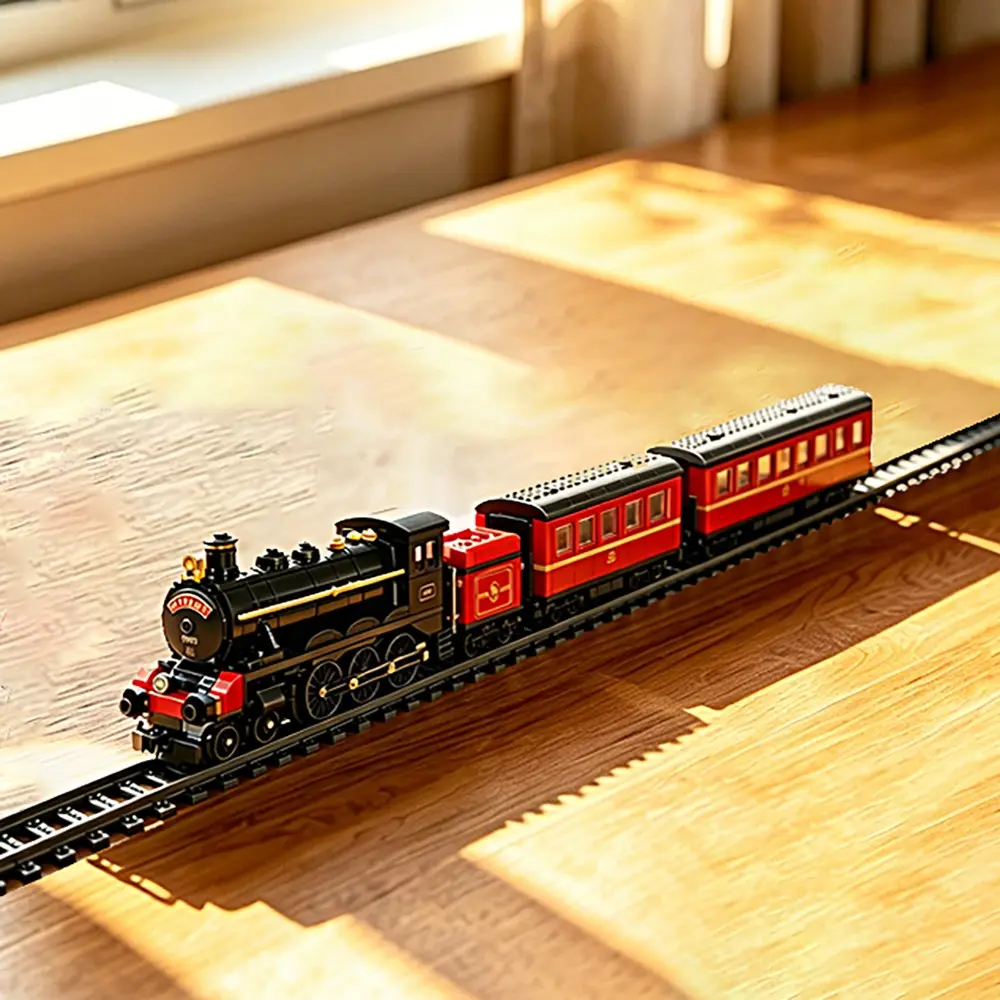 British Vintage Steam Train Building Blocks, 78cm Long Model Railway Decor, Perfect Gift for Rail Enthusiasts, Ideal Collector's Item, Collectible Block Sets, Collectors Block Set