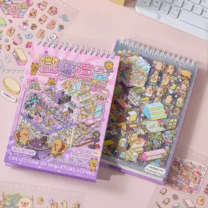 58 Pcs Cute Cartoon Hamster 3D Stereo Scene Sticker Album, Sticker Sheets, Decorative Hand Account DIY Material, Adorable Animal Themed Scrapbook Supplies
