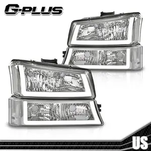 Fit For 03-06 Chevy Silverado & Avalanche Chrome Clear LED DRL Headlights