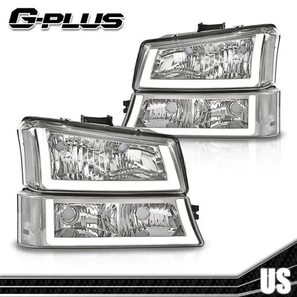 G-PLUS Truck Headlight Assembly, LED DRL Led Headlight Kit for 2003-2006 Chevy Silverado & Avalanche, Chrome/Black, Car Exterior Upgrade