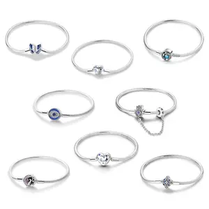 MULA S925 Silver-plated beaded bracelet set with blue CZ and enamel - butterfly, heart, galaxy and Celtic symbols, perfect gift for girls and women, compatible with Pandora beads and charms