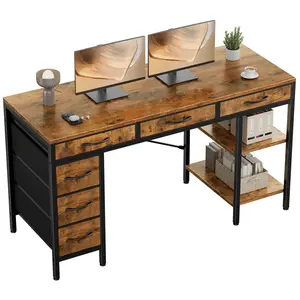 Computer Desk with 6 Drawers, Home Office Gaming Desks with Storage Shelves for Bedroom, Writing Study Corner Living Room Work Table