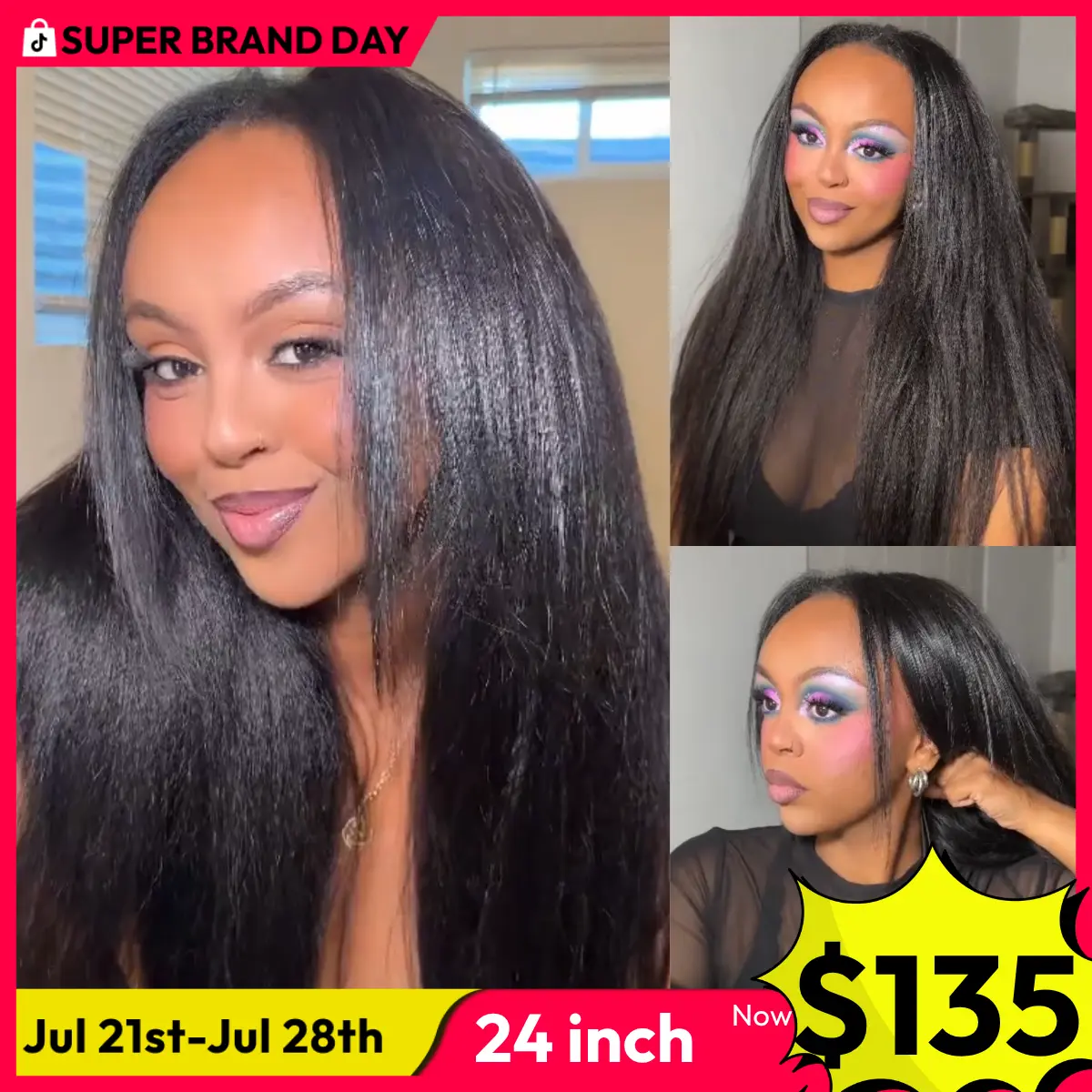 【Blend Natural】UNice Upgrade V Part Glueless Kinky Straight Human Hair Wig with Drawstring No Leave Out Beginner Friendly Easy to Install Summer Wig