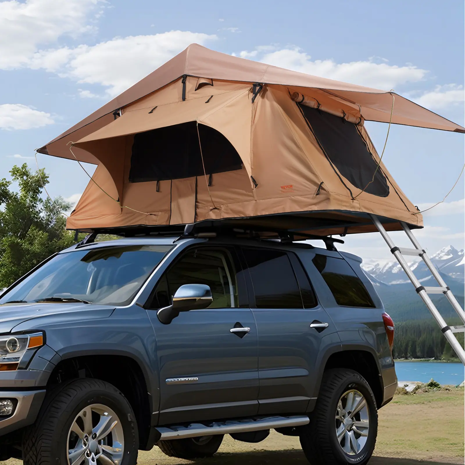 VEVOR Rooftop Tent Hard Shell 2-3 Person Waterproof for Jeep SUV Truck w/ Ladder