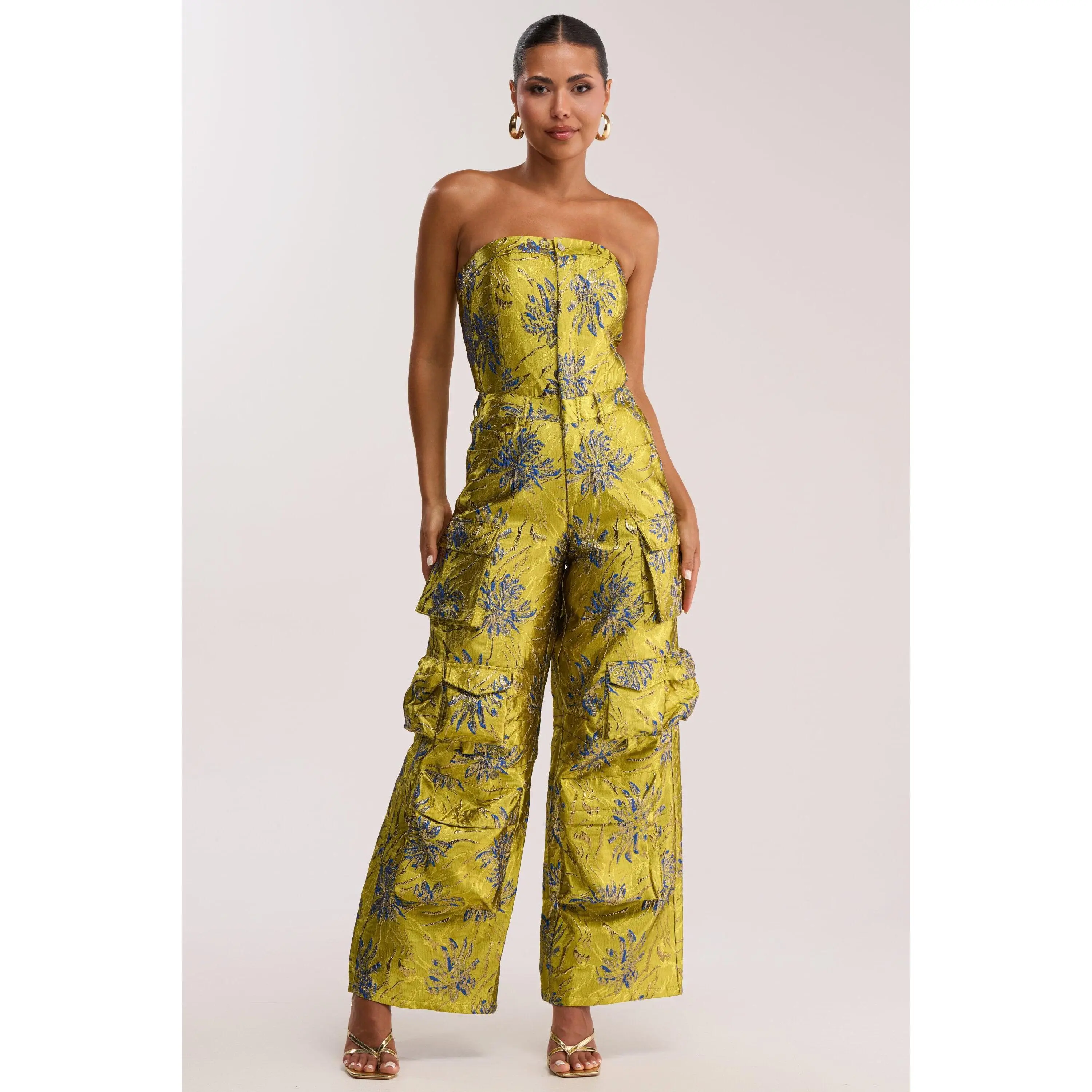 NIKKI BROCADE JUMPSUIT IN GREEN