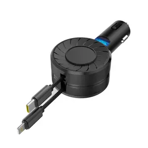 SPGUARD!Compact Version Of The Retractable Car Charger,PD 50W 3 in 1 Fast Car Charger Compact Size, 2 Retractable Type C & Lightning Cords and 1 USB Ports, Compatible with iPhone 16/15/14/13/12/11 Pro Max, Galaxy S23, Pixel