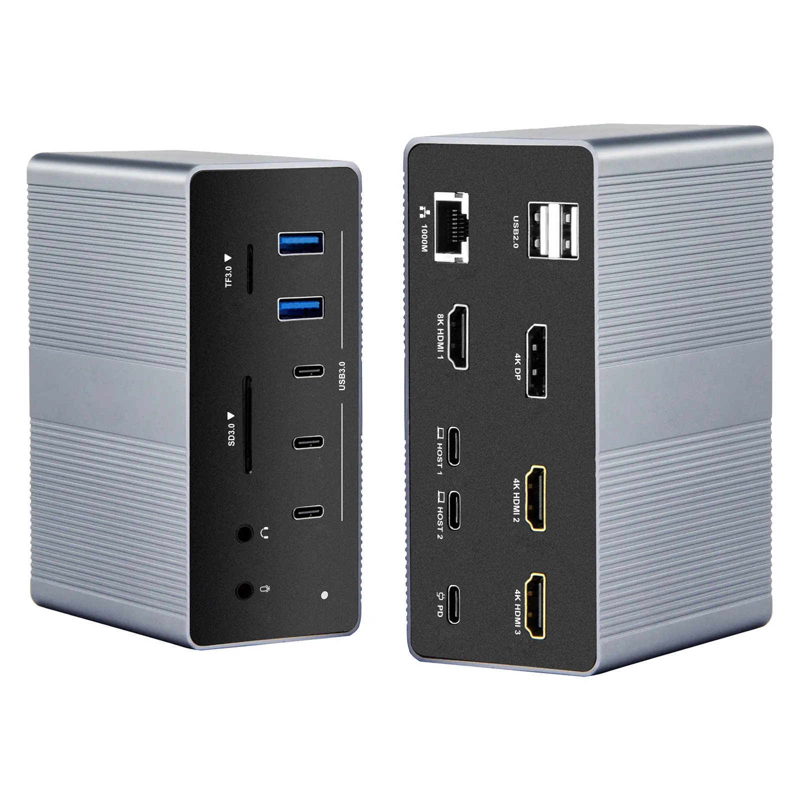 19-in-1 USB C Docking Station Quad Display, 8K HDMI & DP Multiport Adapter, 100W PD Charging, Gigabit Ethernet, SD TF Card Reader USB Hub for MacBook Windows Laptop