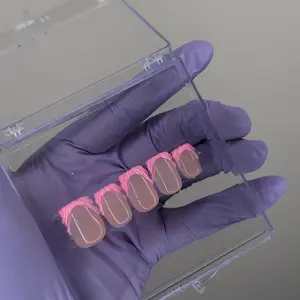 Pink French Tip Press on Kit with 3D Design for Nail Art Nail Care Cosmetic Cutics