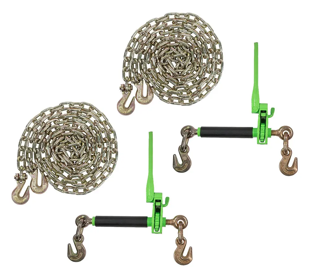 2 Pack Chain Load Binder Kit - 5/16"-3/8" Quick Ratchet Folding Load Binder with Grab Hook 7,100 lbs WLL & 2 Pack 5/16"x20' G70 Transport Tow Chain 4,700 lbs WLL, Tie Down for Hauling