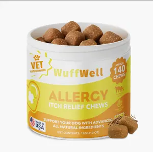 WuffWell Pet Allergy Chews for Itchy Dog Relief Vet Recommended with Colostrum Valerian Root & Licorice Root 180g Made in USA