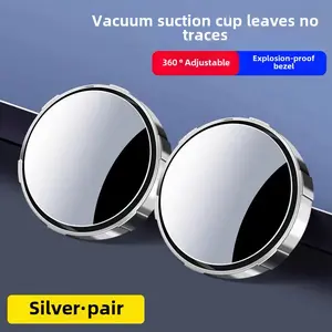 2 pack car rearview mirror, 360-degree reversing mirror, vacuum suction cup, small round mirror, blind spot auxiliary mirror, ultra-clear mirror, small round mirror, silver