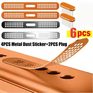 6pcs Metal Dust Plugs Charging Port Protectors for iPhone 17 ProMax/17 Pro, Durable Phone Mesh Speaker Covers for Effective Cleaning