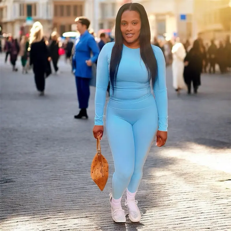 Women's Sky Blue Body Contour Set - Stylish & Comfortable Fit for Everyday Wear